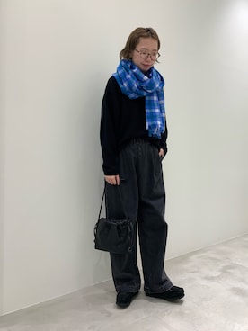 「かぐれ（カグレ）のドライコットンボートネックニット（ニット/セーター、ブラック系）」を使った、yoshidadaさん（レディース・162cm）の秋コーディネート
