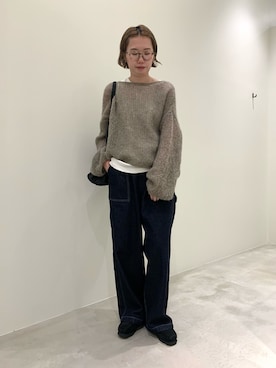 「かぐれ（カグレ）のペルーアルパカルーズニット（ニット/セーター、グレー系）」を使った、yoshidadaさん（レディース・162cm）の秋コーディネート