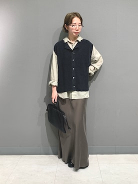 「かぐれ（カグレ）のコットンリネンガーメントダイシャツ（シャツ/ブラウス、グリーン系）」を使った、yoshidadaさん（レディース・162cm）の夏コーディネート