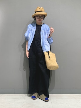 「かぐれ（カグレ）の『2サイズ展開』リネンオールインワン（つなぎ/オールインワン、ブラック系）」を使った、yoshidadaさん（レディース・162cm）の春コーディネート