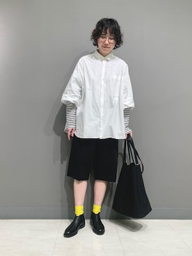 「かぐれ（カグレ）のワイドハーフスリーブシャツ（シャツ/ブラウス、ホワイト系）」を使った、yoshidadaさん（レディース・162cm）の春コーディネート