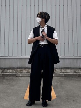 「RAINMAKER（レインメーカー）のアイテム（スラックス）」を使った、京丸さん（メンズ・170cm）の春コーディネート