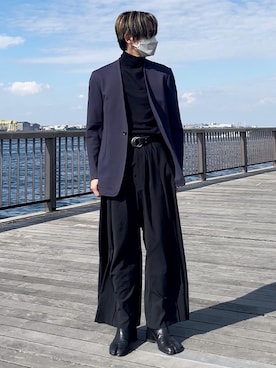 「RAINMAKER（レインメーカー）のアイテム（スラックス）」を使った、京丸さん（メンズ・171cm）の秋コーディネート