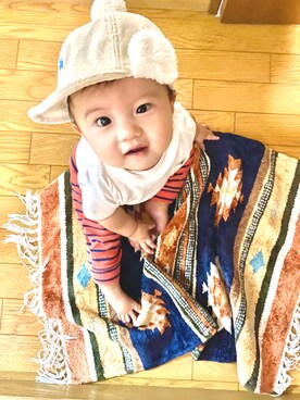 「アイテム（キャップ）」を使った、いちまるさん（キッズ・70cm）の春コーディネート