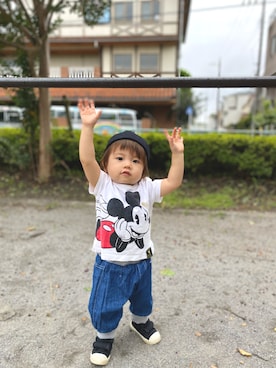 「アイテム（キャップ）」を使った、いちまるさん（キッズ・70cm）の秋コーディネート