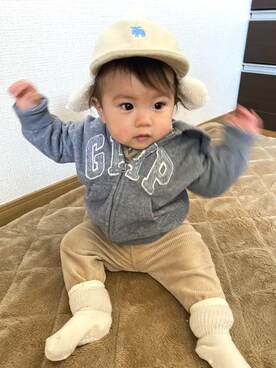 「アイテム（キャップ）」を使った、いちまるさん（キッズ・70cm）の春コーディネート