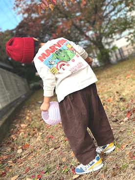 「アイテム（帽子）」を使った、いちまるさん（キッズ・90cm）の秋コーディネート