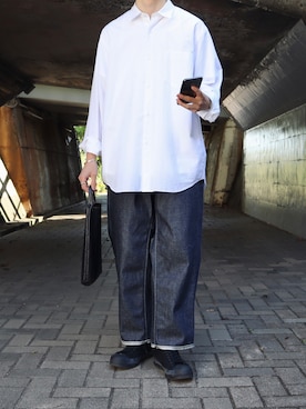 「TASINAMI（タシナミ）のアイテム（トートバッグ）」を使った、takakiさん（メンズ・165cm）の秋コーディネート