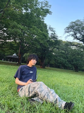 「VINTAGE（ヴィンテージ）のアイテム（Tシャツ/カットソー）」を使った、海さん（メンズ・170cm）の夏コーディネート