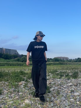 「Clarks（クラークス）のWallabeeEVO WP / ワラビーエヴォウォータープルーフ (ブラックスエード)（モカシン/デッキシューズ）」を使った、海さん（メンズ・170cm）の夏コーディネート