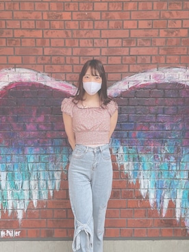 「no brand（ノーブランド）のアイテム（デニムパンツ、ブルー系）」を使った、ﾘ   ｻさん（レディース・161cm）の夏コーディネート