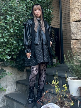 「アイテム（ライダースジャケット）」を使った、CandyStripperさん（レディース・160cm）の冬コーディネート