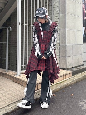 「アイテム（ワンピース/ドレス、レッド系）」を使った、CandyStripperさん（レディース・160cm）の秋コーディネート