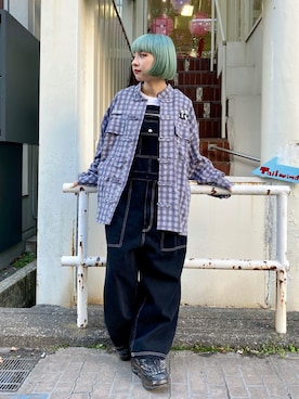 「刺繍」｜「アイテム（サロペット/オーバーオール）」を使った、CandyStripperさん（レディース・148cm）の春コーディネート