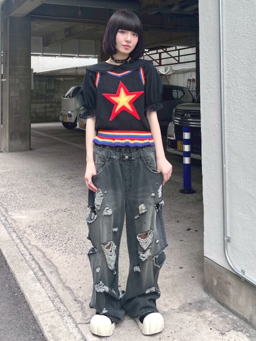 DAMAGE LAYERED DENIM パンツ（デニムパンツ）｜Candy Stripper