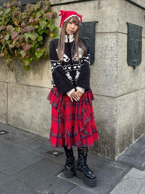 スカート Candy stripper Plaid Ribbon Half-Skirt Candy stripper Plaid Ribbon Half-Skirt
