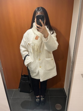 「coca（coca）（コカ）のアイテム（ノーカラーコート）」を使った、希さん（レディース・163cm）の冬コーディネート