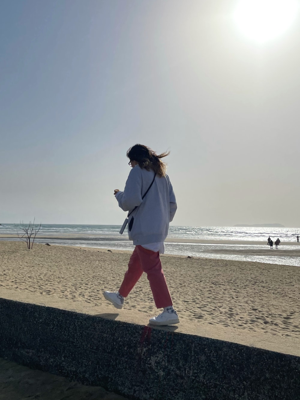 「Topologie、hufworldwide、ゆるコーデ、古着MIX、ZARA、ザラジョ、スニーカー、カラーパンツ、スウェットコーデ、厚底シューズ」｜「HUFのアイテム（スウェット、グレー系）」を使った、希さん（レディース・163cm）の春コーディネートの1枚目の写真