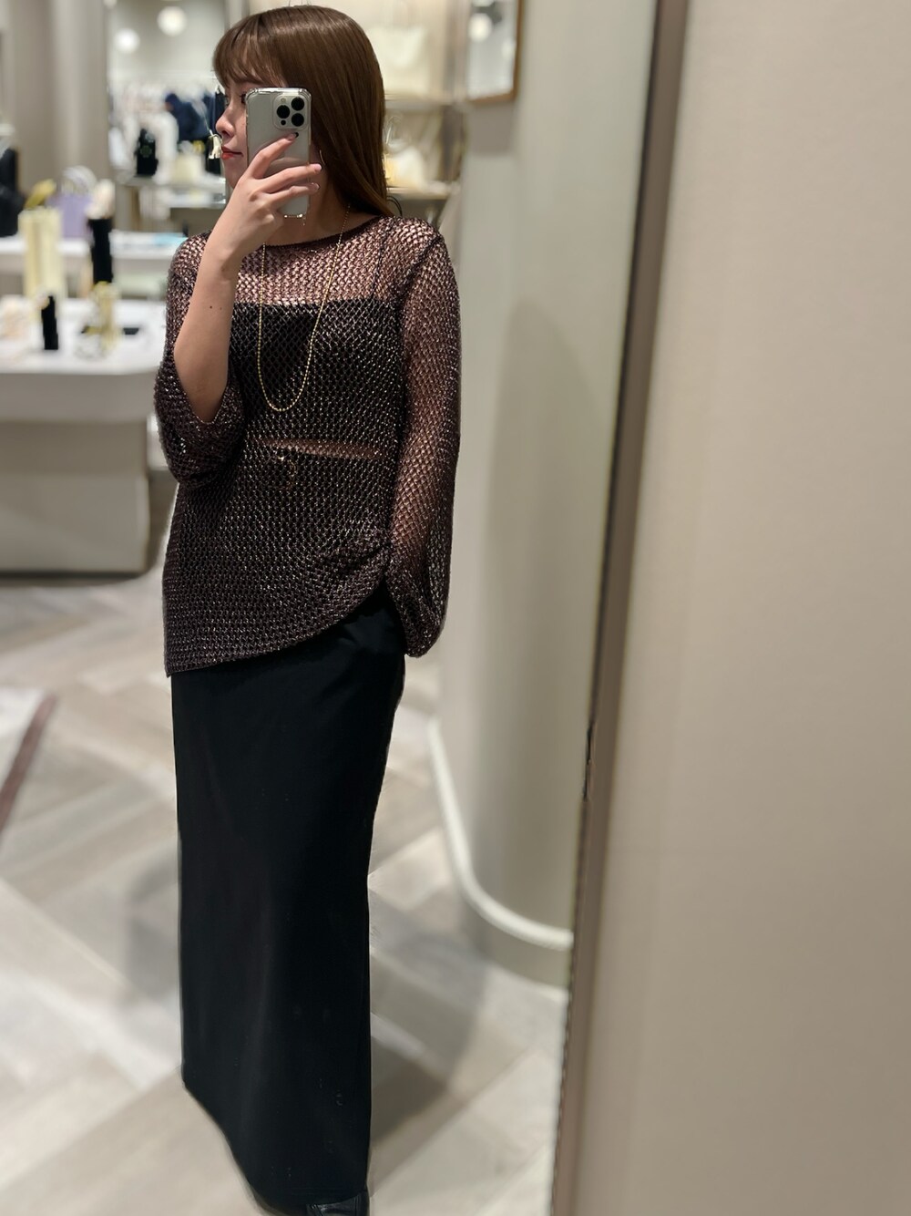 「BEAUTY&YOUTH UNITED ARROWSのアイテム（ネックレス、ゴールド系）」を使った、Manaeさん（レディース・155cm）の春コーディネートの1枚目の写真