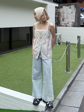 「アイテム（その他ヘアアクセサリー）」を使った、なつきさん（レディース・154cm）の夏コーディネート