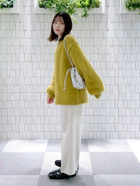 「FREE'S MART（フリーズマート）のスパンコール巾着バッグ（ハンドバッグ）」を使った、なつきさん（レディース・154cm）の秋コーディネート