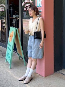 「フェススタイル」｜「アイテム（ローファー）」を使った、なつきさん（レディース・154cm）の夏コーディネート