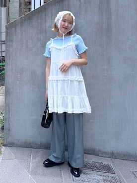 「レイヤードスタイル」｜「アイテム（ワンピース/ドレス）」を使った、なつきさん（レディース・154cm）の夏コーディネート