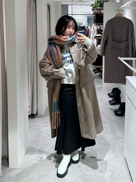 「154cm」｜「アイテム（ステンカラーコート）」を使った、なつきさん（レディース・154cm）の秋コーディネート