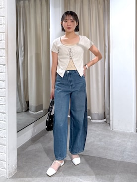 「カーブデニム」｜なつきさん（レディース・154cm）の夏コーディネート