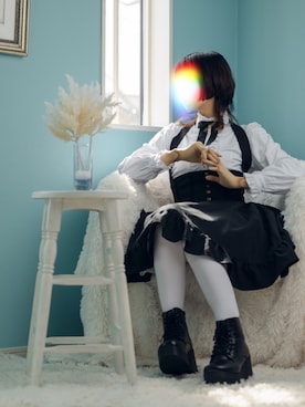 「白タイツ」｜「アイテム（スカート）」を使った、めめさん（レディース・162cm）の春コーディネート