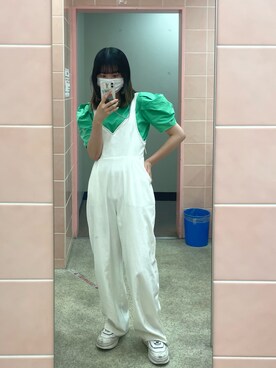 「アイテム（オールインワン・サロペット、ホワイト系）」を使った、Mさん（レディース・160cm）の春コーディネート