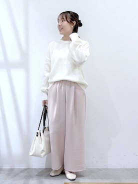 「Elura（エルーラ）のVカットスクエアフラットシューズ/597583（パンプス、ホワイト系）」を使った、かわこさん（レディース）の春コーディネート