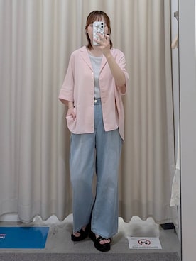 「Elura（エルーラ）のラメタンクトップ／105302（Tシャツ/カットソー、ホワイト系）」を使った、かわこさん（レディース）の夏コーディネート