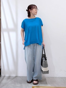 「Elura（エルーラ）のメルカドバックM/666349（かごバッグ、ホワイト系）」を使った、かわこさん（レディース）の夏コーディネート