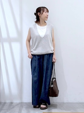「Elura（エルーラ）のテンセルデニムパンツ＜低身長サイズあり＞/1049350（デニムパンツ、ブルー系）」を使った、かわこさん（レディース）の夏コーディネート