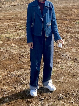 「Maison Margiela（メゾンマルジェラ）のアイテム（ライダースジャケット）」を使った、emiさん（レディース・163cm）の冬コーディネート