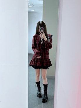 「jouetie（ジュエティ）のビッグカラーシャツワンピース（ワンピース、レッド系）」を使った、deyilanniさん（レディース・166cm）の秋コーディネート
