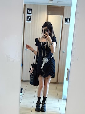 「MOUSSY（マウジー）のGATHER RIBBON MINI ドレス（ワンピース、ブラック系）」を使った、deyilanniさん（レディース・166cm）の夏コーディネート