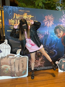 「TRAVAS TOKYO（トラバス トウキョウ）の『TRAVAS TOKYO/トラバス トーキョー』Bright furry bear hoodie/くまプリント プルオーバーパーカー フーディー（パーカー）」を使った、deyilanniさん（レディース・166cm）の秋コーディネート