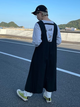 「アイテム（ジャンパースカート）」を使った、anriさん（レディース・157cm）の夏コーディネート