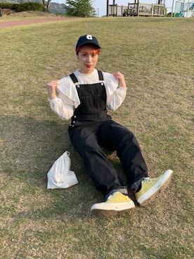 「カジュアルガーリー」｜「アイテム（オールインワン・サロペット）」を使った、anriさん（レディース・157cm）の春コーディネート