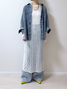 「LAKOLE（ラコレ）のケミカルウォッシュシャツ長袖 / 140262（シャツ/ブラウス）」を使った、はやまさんさん（レディース・165cm）の春コーディネート