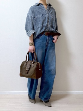 「LAKOLE（ラコレ）のケミカルウォッシュシャツ長袖 / 140262（シャツ/ブラウス）」を使った、はやまさんさん（レディース・165cm）の冬コーディネート