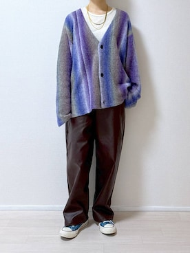 「LAKOLE（ラコレ）のグラデストライプカーディガン/146463（カーディガン/ボレロ）」を使った、はやまさんさん（レディース・165cm）の冬コーディネート