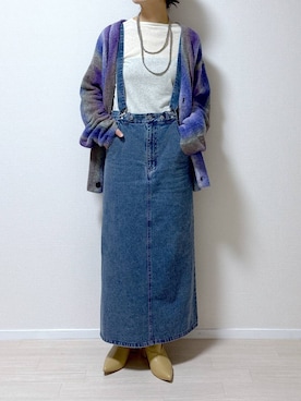 「アイテム（カーディガン/ボレロ、パープル系）」を使った、はやまさんさん（レディース・165cm）の冬コーディネート