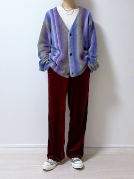 「LAKOLE（ラコレ）のグラデストライプカーディガン/146463（カーディガン/ボレロ）」を使った、はやまさんさん（レディース・165cm）の冬コーディネート