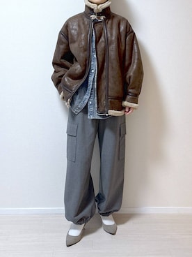 「LAKOLE（ラコレ）のケミカルウォッシュシャツ長袖 / 140262（シャツ/ブラウス）」を使った、はやまさんさん（レディース・165cm）の冬コーディネート