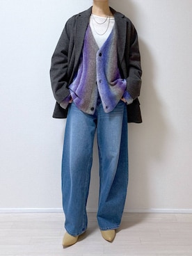 「アイテム（カーディガン/ボレロ、パープル系）」を使った、はやまさんさん（レディース・165cm）の冬コーディネート