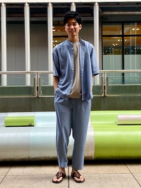 「NANO universe（ナノユニバース）のアイテム（サンダル）」を使った、山本克成さん（メンズ・180cm）の夏コーディネート