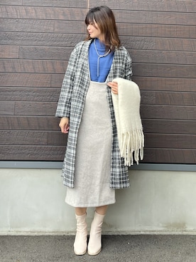 「Green　Parks（グリーンパークス）のアイテム（ノーカラーコート）」を使った、yokoyama_yuuuさん（レディース・173cm）の冬コーディネート